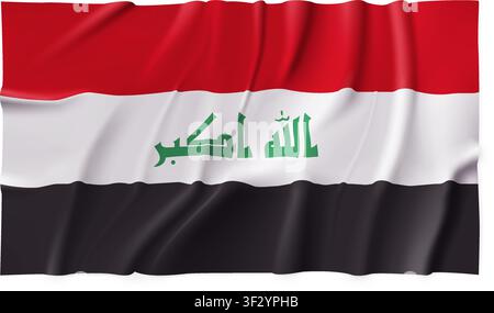 Realistic Iraq country flag isolated on a transparent background. Silk atlas detailed fabric flag. Vector PNG Stock Vector
