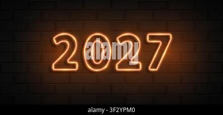 2027 sign New Year on realistic black wall background. Luxury jewelry glitter backdrop. Vector illustration Stock Vector
