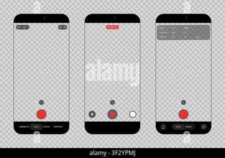 Photorealistic detailed phone video camera mockup template interface isolated on transparent background. 2026 design. Vector illustration Stock Vector