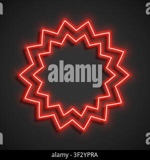 Realistic red flowe led neon tube frame isolated on grey background. Light effect photo frame. Detailed vector illustration Stock Vector