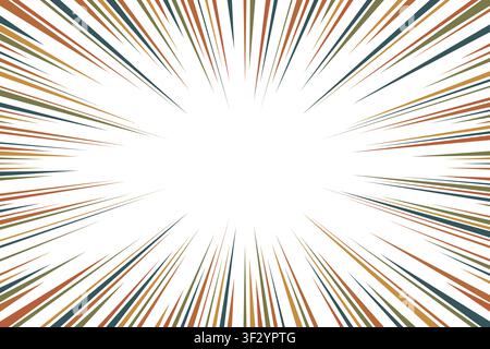 Vintage radial lines comic style backround isolated on transparent background. Manga action, speed or circus abstract. Terracotta, olive, orche, clay, Stock Vector