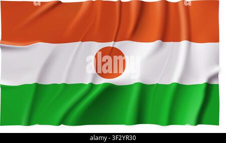 Realistic Niger country flag isolated on a transparent background. Silk atlas detailed fabric flag. Vector PNG Stock Vector