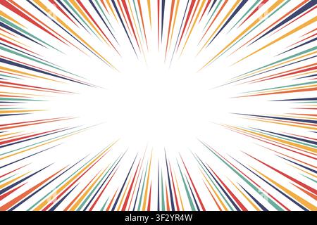 Vintage radial lines comic style backround isolated on transparent background. Manga action, speed or circus abstract. Classic comic retro colors. Sun Stock Vector