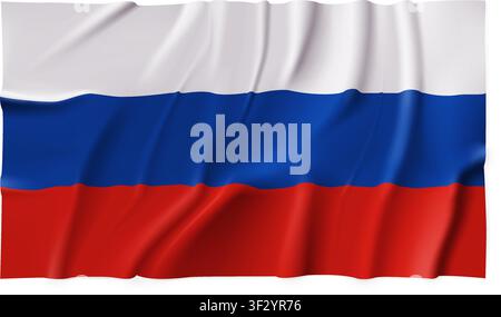 Realistic Russia country flag isolated on a transparent background. Silk atlas detailed fabric flag. Vector PNG Stock Vector