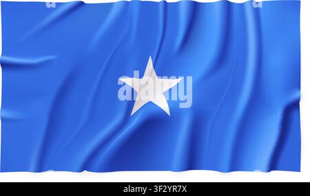 Realistic Somalia country flag isolated on a transparent background. Silk atlas detailed fabric flag. Vector PNG Stock Vector