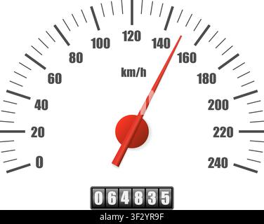 Realistic speedometer isolated on transparent background. Sport car odometer with motor miles measuring scale. Racing speed counter. Engine power conc Stock Vector