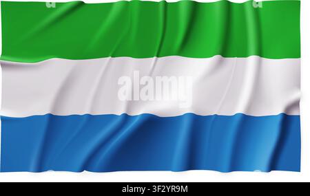 Realistic Sierra Leone country flag isolated on a transparent background. Silk atlas detailed fabric flag. Vector PNG Stock Vector