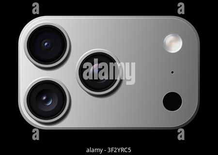 Realistic high detailed modern smartphone photo camera isolated on black background. Vector illustration Stock Vector