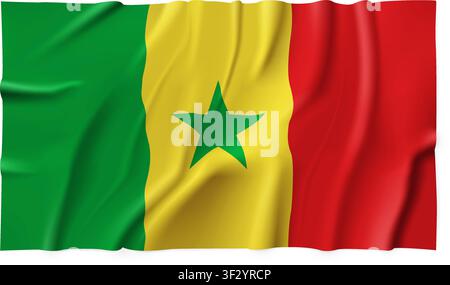 Realistic Senegal country flag isolated on a transparent background. Silk atlas detailed fabric flag. Vector PNG Stock Vector