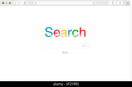 Modern browser window design with search engine  isolated on transparent background. Web window screen mockup. Internet empty page concept with shadow Stock Vector
