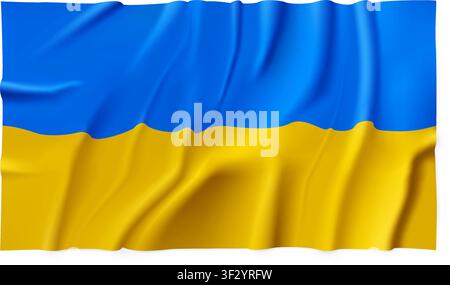 Realistic Ukraine country flag isolated on a transparent background. Silk atlas detailed fabric flag. Vector PNG Stock Vector