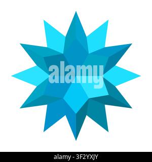 3D polygonal blue star vector illustration with faceted crystal geometry. Modern low poly starburst element, snowflake icon, or logo design isolated o Stock Vector