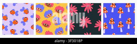 Funky Seamless Patterns with doodle elements. Stock Vector