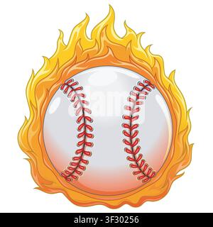 An impactful illustration of a baseball wrapped in vibrant and realistic flames. The design highlights the speed power and intense energy of a perfect Stock Vector
