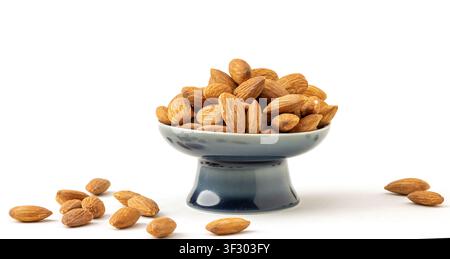 Whole shelled almond kernels roasted nuts isolated on white background Stock Photo