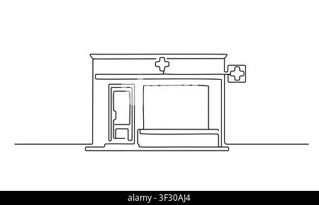 Pharmacy Storefront One Line Illustration Stock Vector