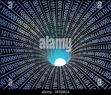 Binary Data Tunnel Abstract Technology Background Stock Vector