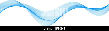 Blue thin wave line pattern. Light undulate fluid shape background. Abstract water or air flowing stripe wallpaper. Vector smooth curve gradient element for report, banner, presentation, poster, flyer Stock Vector