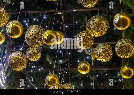 Detail of decorated Christmas tree with xmas lights Stock Photo