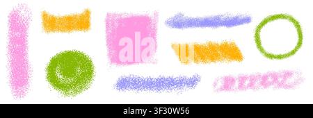 Colorful noise grain shapes with soft halftone edges and textured brush appearance. Abstract vector elements bring playful energy to posters branding Stock Vector