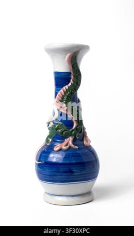 Blue decorative ceramic vase isolated on a white background, suitable for home decor, handmade craft, interior object, souvenir product Stock Photo