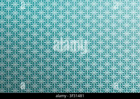 Intricate light blue and white geometric lattice pattern inspired by Islamic art. Features a 3D embossed effect with soft shadows on a gradient teal b Stock Photo