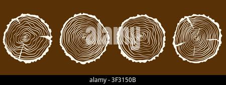 Tree ring wood trunk cut line texture pattern doodle annual border with organic wooden stump slices and rustic bark texture in earthy natural vector Stock Vector