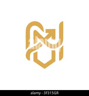 Modern Professional Abstract Shield Monogram Line Art Logo Stock Vector