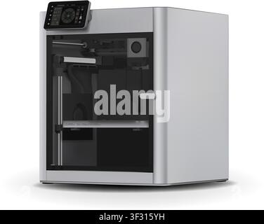 Photorealistic detailed 3D printer mockup isolated on transparent background. Vector PNG Stock Vector