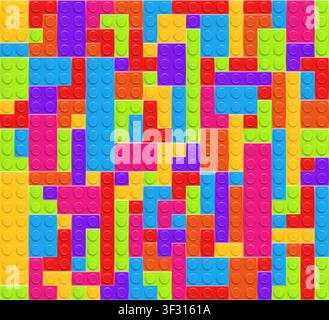 Realistic multicolor plastik constructor background. Play and build concept. Vector illustration Stock Vector