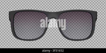 Realistic grey modern style Glasses mockup isolated on transparent background. Sunglasses, frame, lens, vintage eyeglasses in front view. Vector illus Stock Vector
