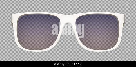 Realistic white modern style Glasses mockup isolated on transparent background. Sunglasses, frame, lens, vintage eyeglasses in front view. Vector illu Stock Vector