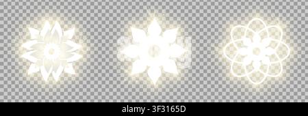 Light shiny abstract geometric flower logo template pack. Business abstract icon isolated on transparent background. Use for logo, sign, symbol, web, Stock Vector