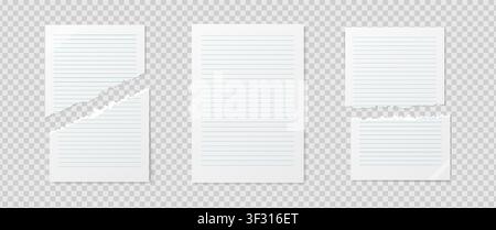 Empty realistic detailed school paper sheet mockup isolated on transparent background. For your image, logo, text or design. Blank paper lines mockup Stock Vector