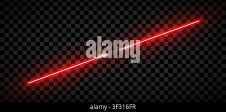 New realistic design red neon two sided sword isolated on transparent background. Vector illustration Stock Vector