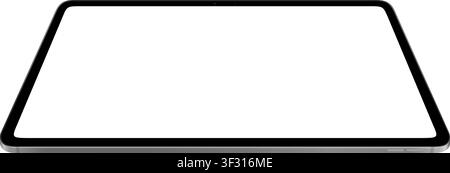 Photorealistic detailed modern black tablet mockup. Front top view isolated on transparent background. Vector PNG Stock Vector