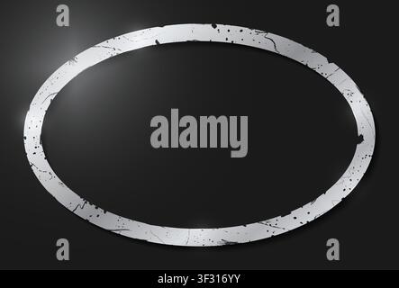 Silver shiny glowing vintage aged frame with shadows isolated on black background. Golden luxury realistic oval border. Old golden luxury photo frame. Stock Vector