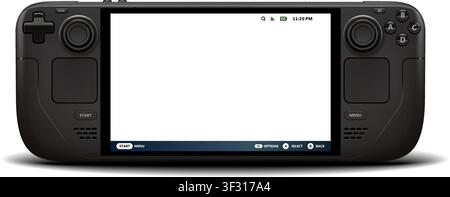 Photorealistic detailed portable console mockup template. Front view with empty screan isolated on transparent background. Vector PNG Stock Vector