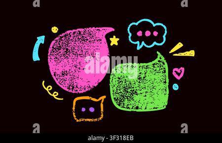 Green and magenta crayon hand drawn Irregular text boxes. Stock Vector