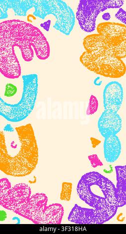 Colorful crayon light color border. Hand drawn kid simple shapes. Stock Vector