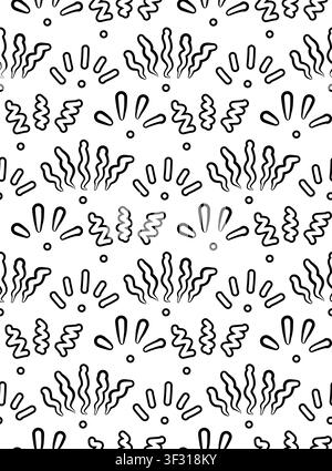 Vector seamless pattern with black scribble dashes on white background. Monochrome texture with contour doodle rays for wrapping paper and wallpaper. Stock Vector