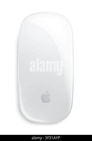 Photorealistic detailed Apple Magic Mouse USB-C White Multi-Touch Surface mockup. Real dimentions. Top view isolated on white background. Vector edito Stock Vector