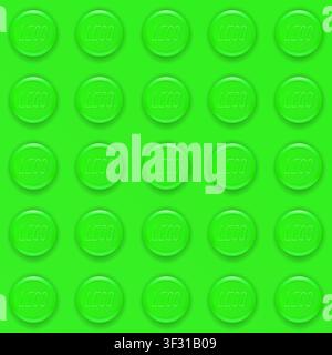 Realistic green Lego plastik constructor seamless background texture. Vector editorial illustration Stock Vector