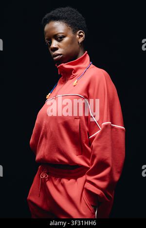 Portrait of Black Adult Woman Posing in Sportswear for Fitness Branding Stock Photo