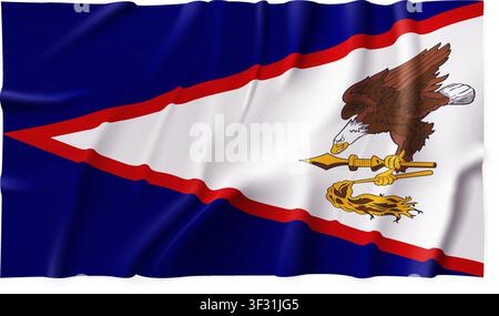 Realistic American Samoa country flag isolated on a transparent background. Silk atlas detailed fabric flag. Vector PNG Stock Vector