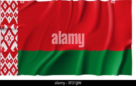 Realistic Belarus country flag isolated on a transparent background. Silk atlas detailed fabric flag. Vector PNG Stock Vector