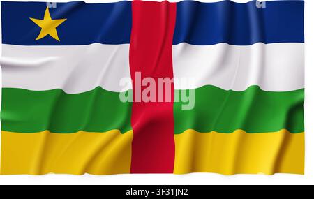 Realistic Central African Republic country flag isolated on a transparent background. Silk atlas detailed fabric flag. Vector PNG Stock Vector