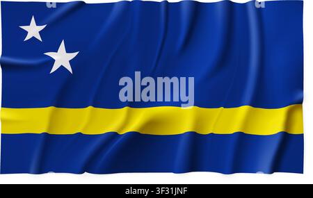 Curacao country flag isolated on a transparent background. Silk atlas detailed fabric flag. Vector PNG Stock Vector