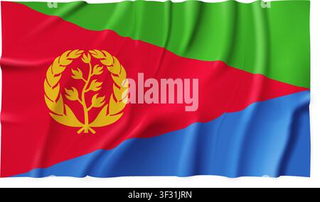 Realistic Eritrea country flag isolated on a transparent background. Silk atlas detailed fabric flag. Vector PNG Stock Vector