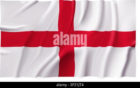 Realistic England country flag isolated on a transparent background. Silk atlas detailed fabric flag. Vector PNG Stock Vector